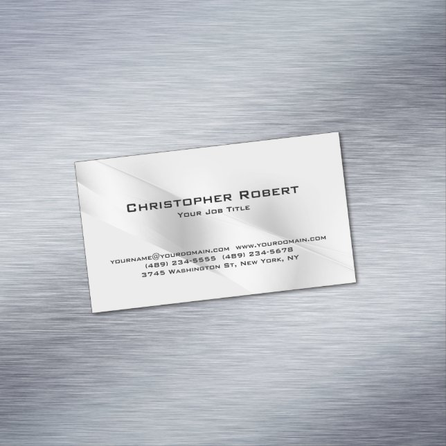 Elegant Silver Real Estate Business Card Magnet (In Situ)