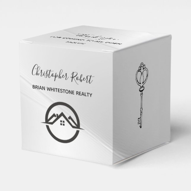 Elegant Silver Real Estate Favor Boxes (Front Side)