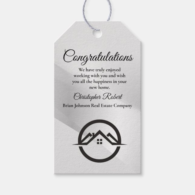 Elegant Silver Real Estate Gift Tags (Front)