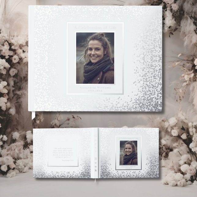 Elegant Silver Real Foil Funeral Guest Book Photo (Creator Uploaded)