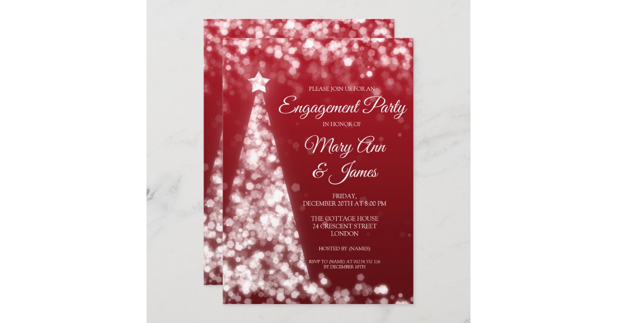 Elegant Silver & Red Christmas Engagement Party Invitation | Zazzle