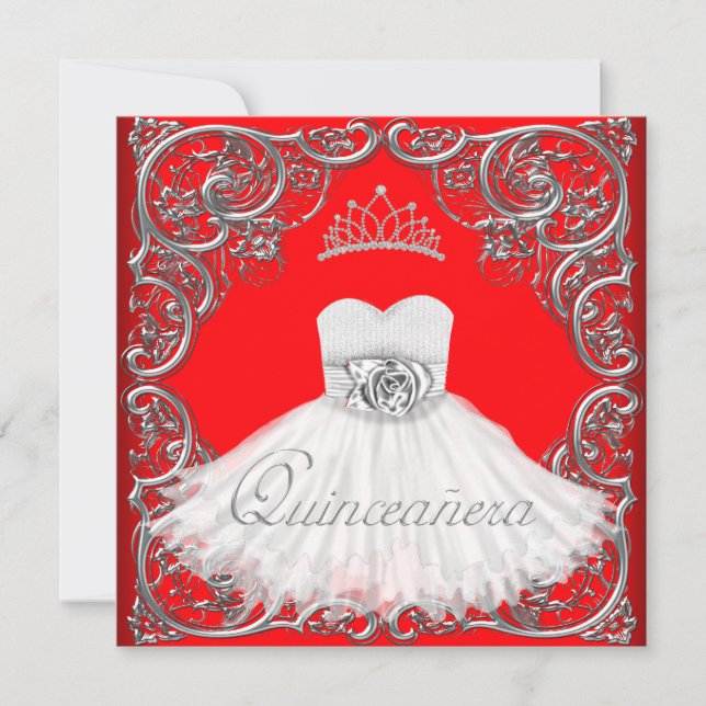 Elegant Silver Red Quinceanera Invitations (Front)