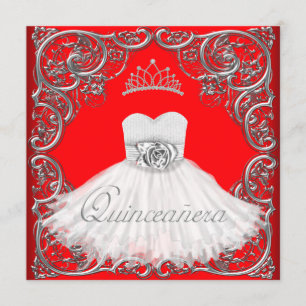 Elegant Silver Red Quinceanera Invitations