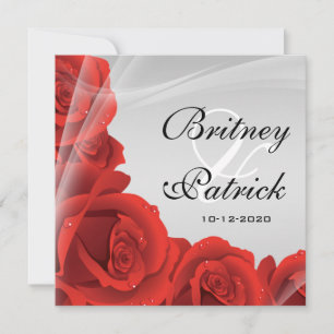 Elegant Silver & Red Rose Wedding Invitations