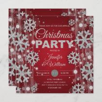 Elegant Silver Red Winter Glam Christmas Party Invitation