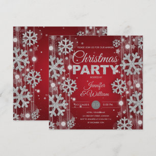 Elegant Silver Red Winter Glam Christmas Party Invitation