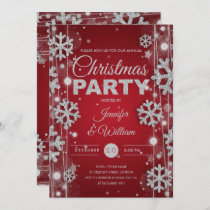 Elegant Silver Red Winter Glam Christmas Party Invitation