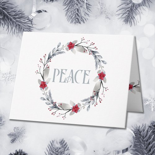 Elegant Silver Red Wreath Festive  Card