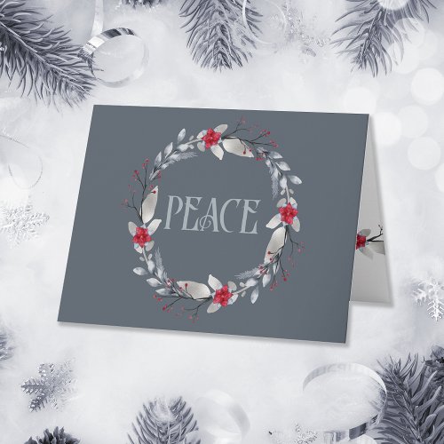 Elegant Silver Red Wreath Festive  Card
