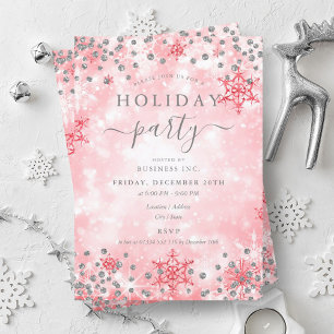 Elegant Silver Red Xmas Winter Company Holiday Invitation