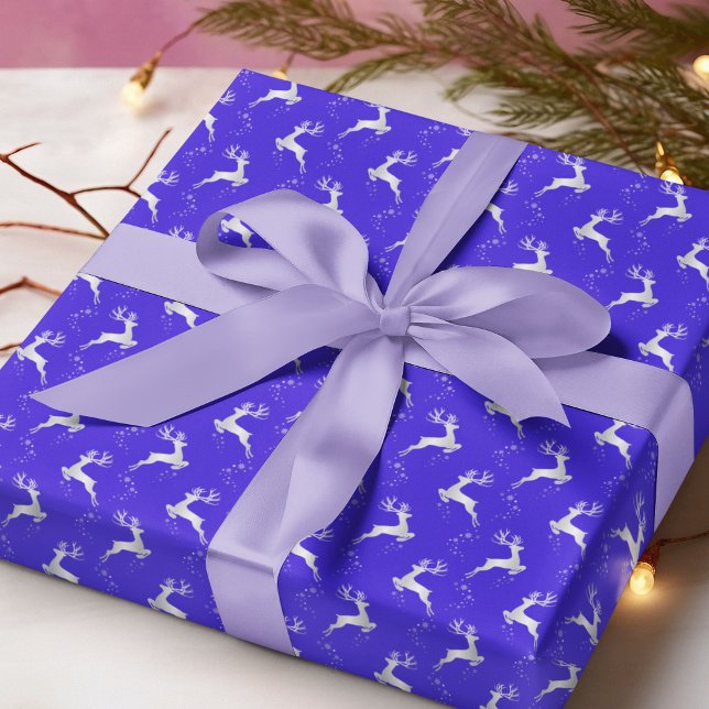 Elegant Silver Reindeer Blue Christmas Holiday Wrapping Paper (Creator Uploaded)