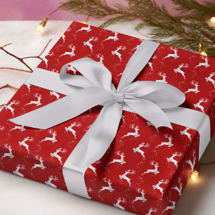 Elegant Silver Reindeer Red Christmas Holiday Wrapping Paper