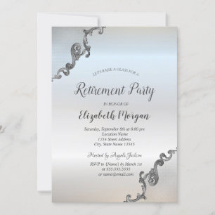 Elegant Silver Retro Border Silver Retirement Invitation