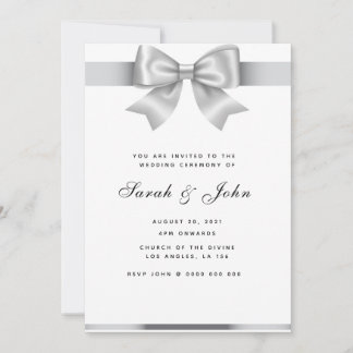 Elegant Silver Ribbon Wedding Invitation