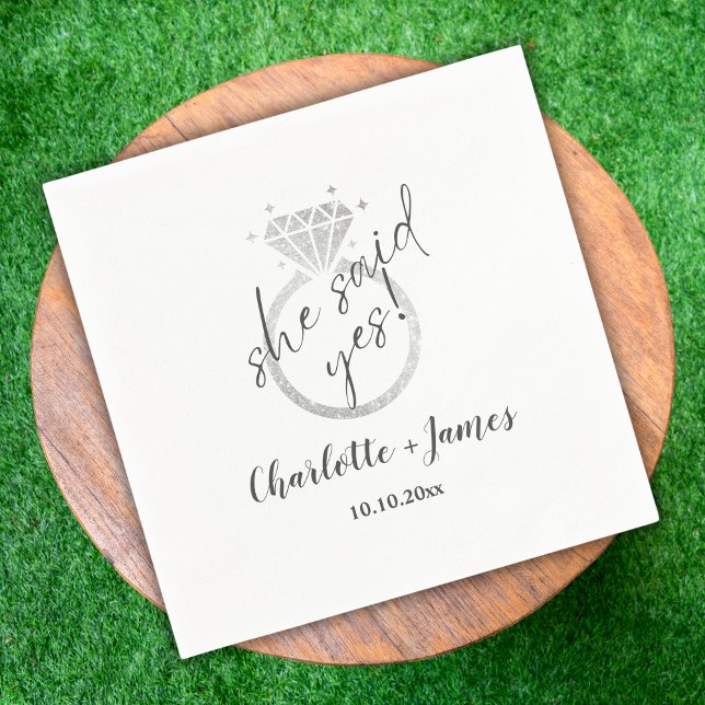 Elegant Silver Ring She Said Yes Engagement Napkins (Creator Uploaded)
