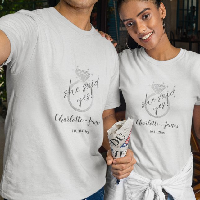 Elegant Silver Ring She Said Yes Engagement T-Shirt (Creator Uploaded)