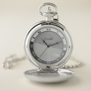 Elegant Silver Roman Numerals Name Template Pocket Watch