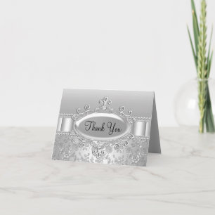 Elegant Silver Rose & Diamond Thank You Card