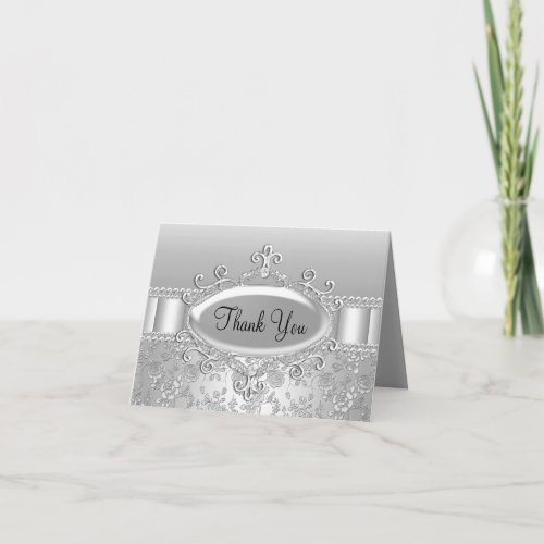 Elegant Silver Rose  Diamond Thank You Card