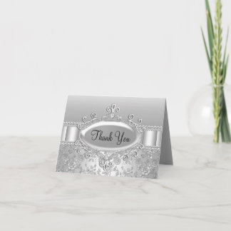 Elegant Silver Rose & Diamond Thank You Card