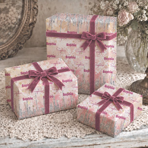 Elegant Silver Rose Gold Dripping Glitter Floral Wrapping Paper Sheets