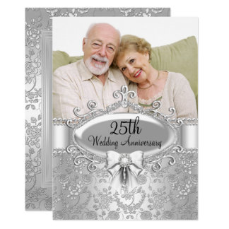 Elegant Silver Rose Photo 25th Anniversary Invite