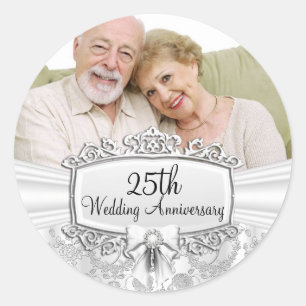 Elegant Silver Rose Photo 25th Anniversary Sticker