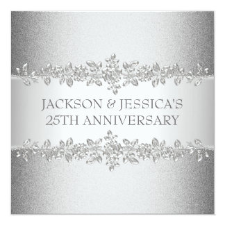 Elegant Silver Roses 25th Anniversary Party Card