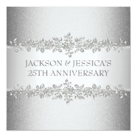 Elegant Silver Roses 25th Anniversary Party Invitation