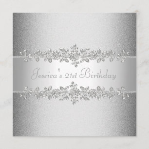 Elegant Silver Roses Birthday Party Invitation