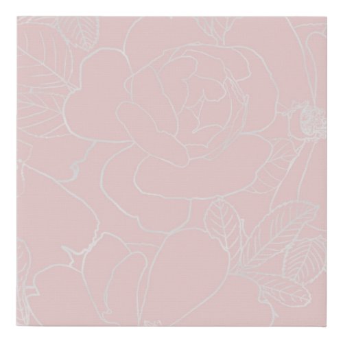 Elegant Silver Roses Floral Drawing Pink Design Faux Canvas Print