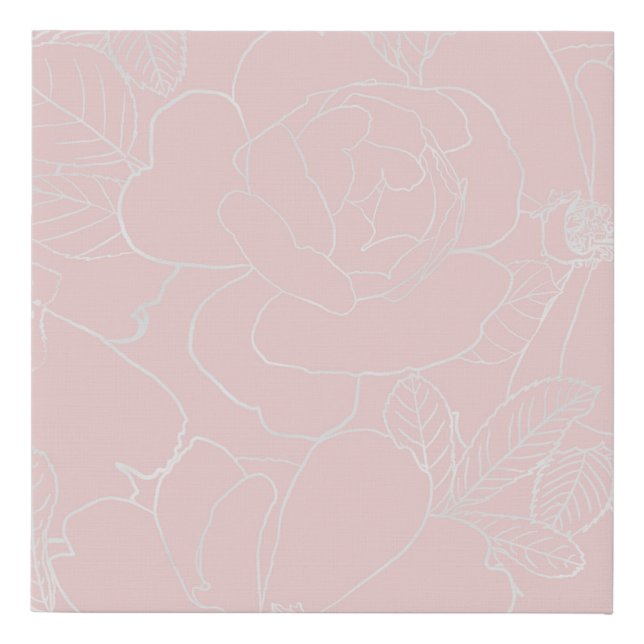 Elegant Silver Roses Floral Drawing Pink Design Faux Canvas Print (Front)
