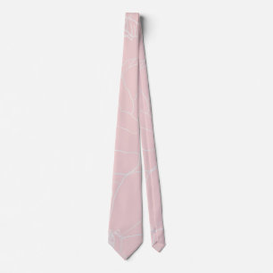 Elegant Silver Roses Floral Drawing Pink Design Neck Tie