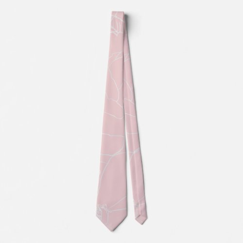 Elegant Silver Roses Floral Drawing Pink Design Neck Tie