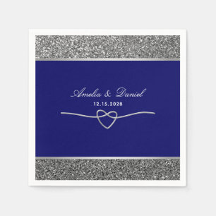 Elegant Silver Royal Blue Wedding Napkins