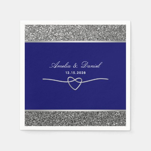 Elegant Silver Royal Blue Wedding Napkins