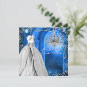 Elegant Silver Royal Navy Blue Quinceanera Invitation (Standing Front)