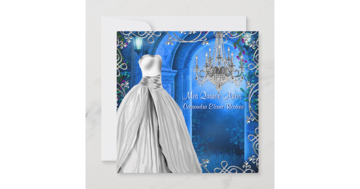 Elegant Silver Royal Navy Blue Quinceanera Invitation | Zazzle