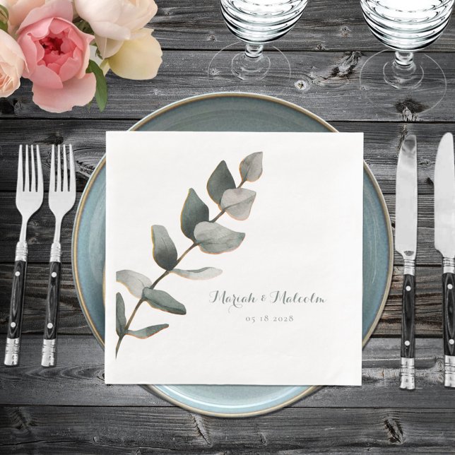 Elegant Silver Sage Green Eucalyptus Wedding  Paper Dinner Napkins (Creator Uploaded)