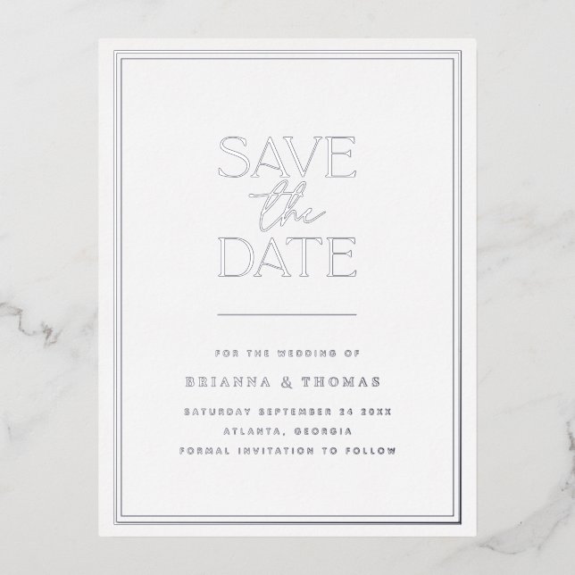 Elegant Silver Save The Date Foil Invitation Postcard (Front)