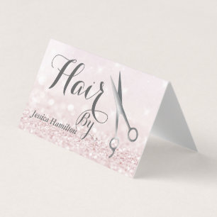 Elegant silver scissors faux glittery business card