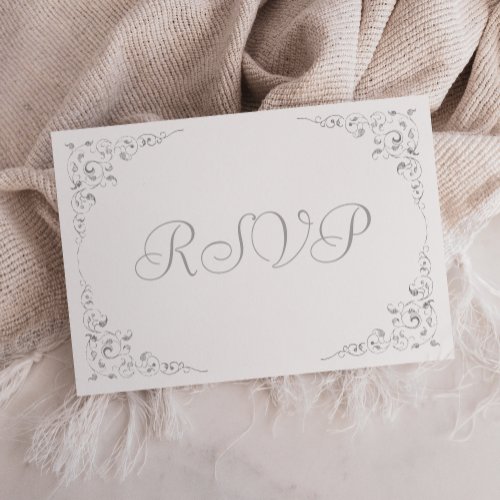Elegant Silver Script Botanical Frame Wedding RSVP Card