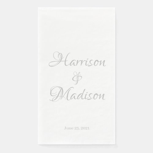 Elegant Silver Script Custom Couple Names Wedding Paper Guest Towels