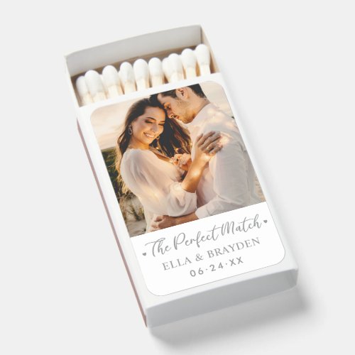 Elegant Silver Script Custom Wedding Photo Matchboxes