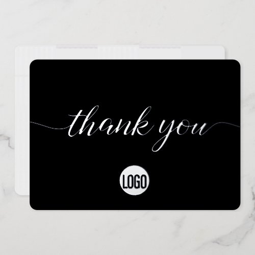 Elegant Silver script on Black Business Thank you  Foil Holiday Card