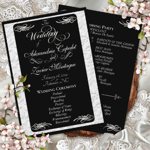 Elegant Silver Script on Black Wedding Ceremony Program