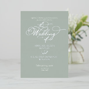 Elegant Silver Script on Sage Italy Destination Foil Invitation