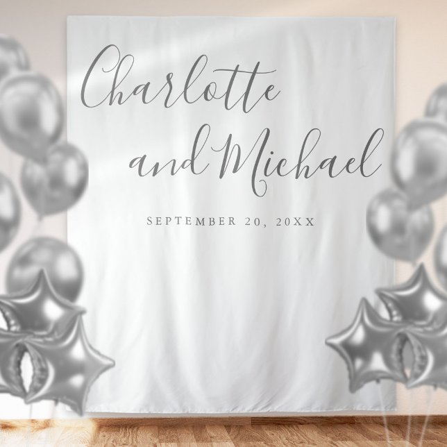 Elegant Silver Script Wedding Photo Booth Backdrop (Creator Uploaded)