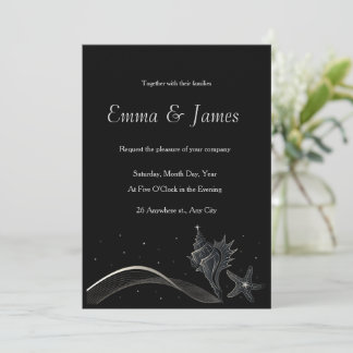 Elegant Silver Seashell Beach Wedding Invitation