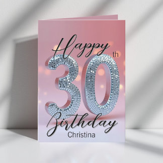 Elegant Silver Sequin on Blush Pink 30th Birthday Card